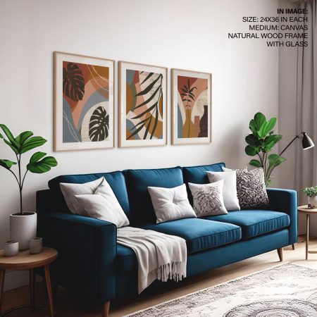 Set of 3 geometric elements tropical leaves botanical