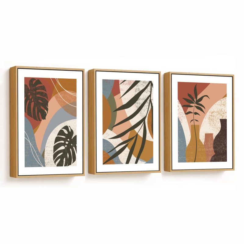 Set of 3 geometric elements tropical leaves botanical