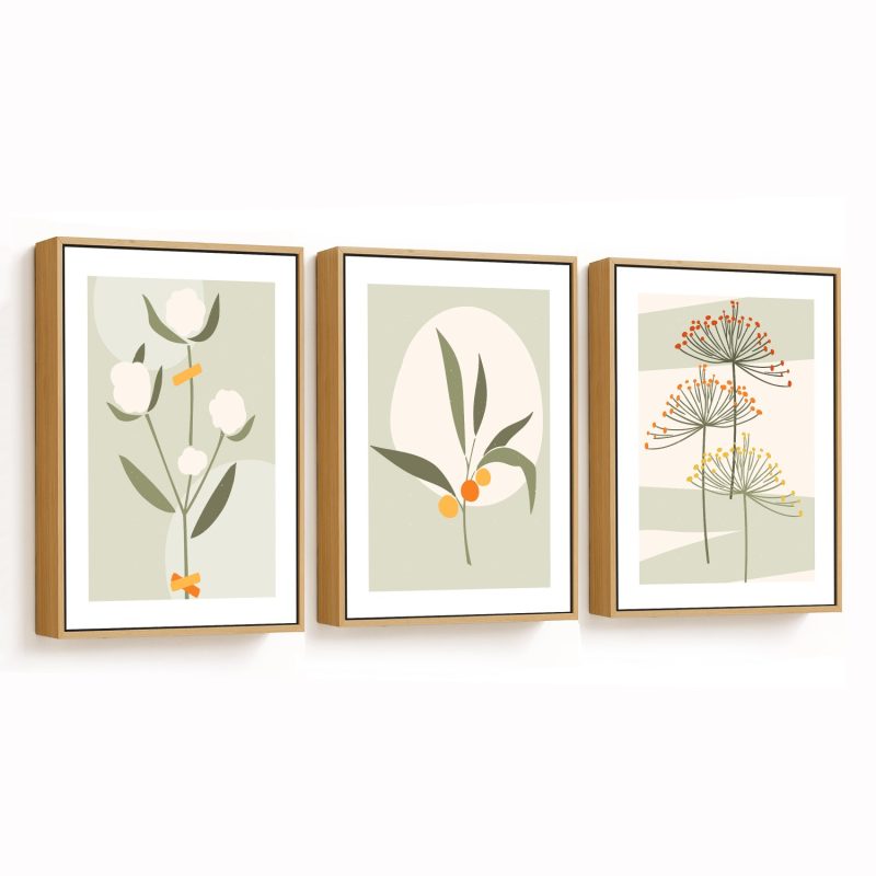 Set of 3 abstract flower and plant
