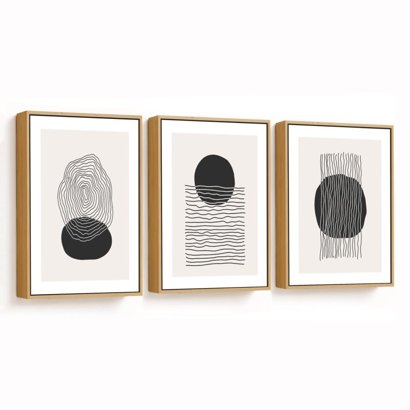 Set of 3 black boho line drawing abstract