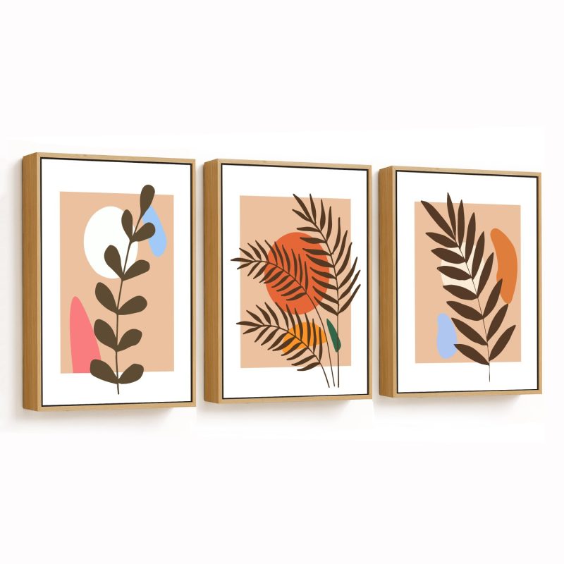Set of 3 boho leaves botanical abstract