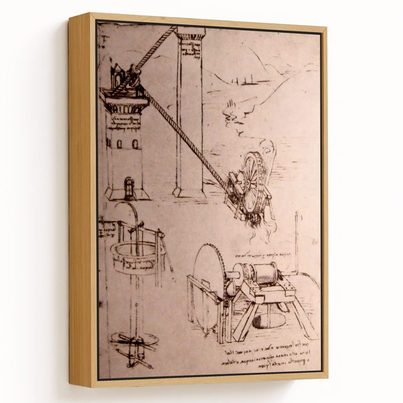 Drawings of machines by Leonardo da Vinci (1500)