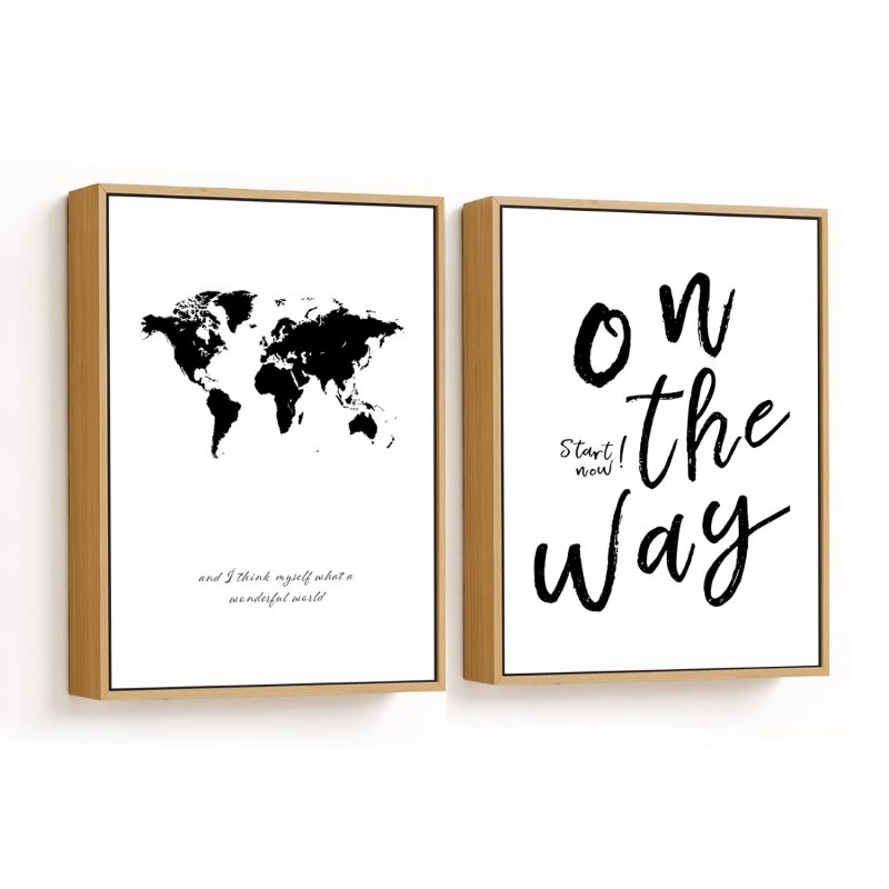 Set of 2 what a wonderful world - quotes, map, travel