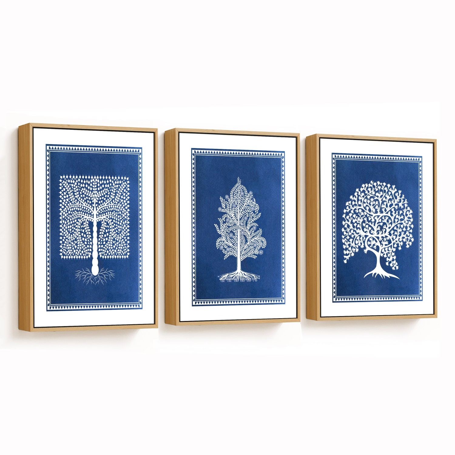 Set of 3 indigo warli vriksha - CHOOSE SIZE: Choos