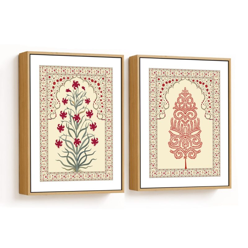 Set of 2 flowers and leaves and rusty pattachitra leaf