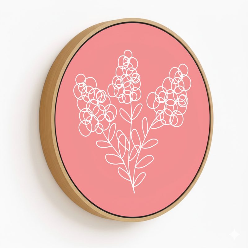 Line drawing botanical floral #138 - Circular Wooden Frame
