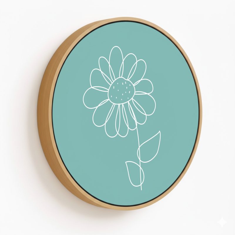 Line drawing botanical floral #142 - Circular Wooden Frame