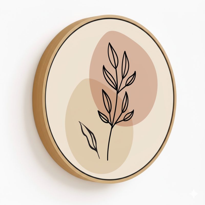 Figurative botanic leaves abstract #160 - Circular Wooden Frame