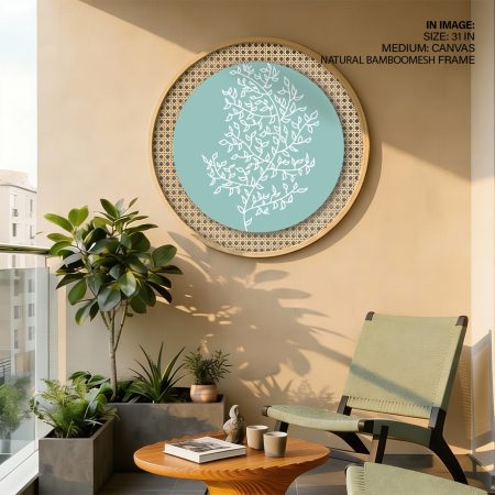 Minimalist White Leafy Branch Teal – Wall Hanging