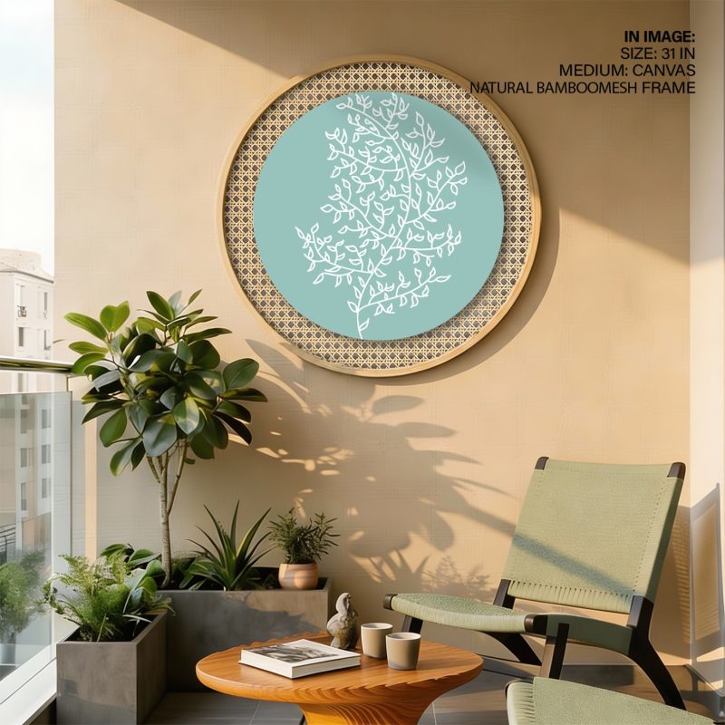 Minimalist White Leafy Branch Teal – Wall Hanging