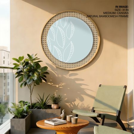 Minimalist White Leaves Pale Blue – Wall Art
