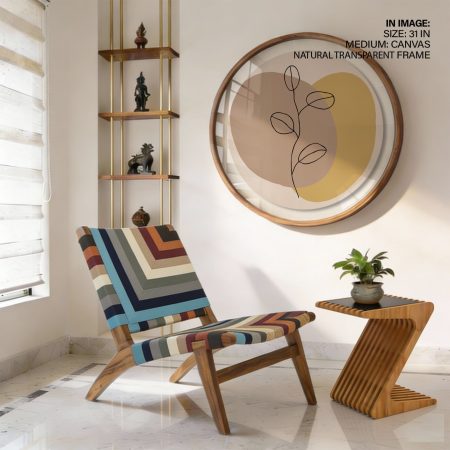 Bohemian line drawing leaves #224 - Circular Wooden Frame