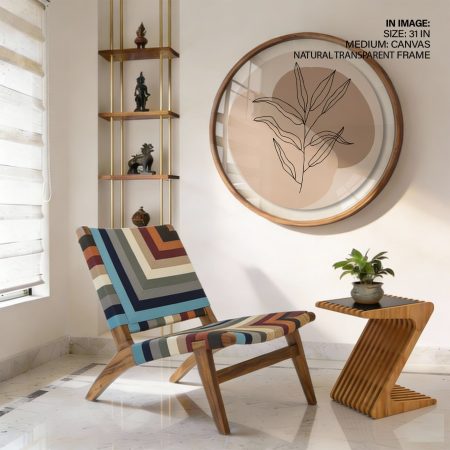 Bohemian line drawing leaves #225 - Circular Wooden Frame
