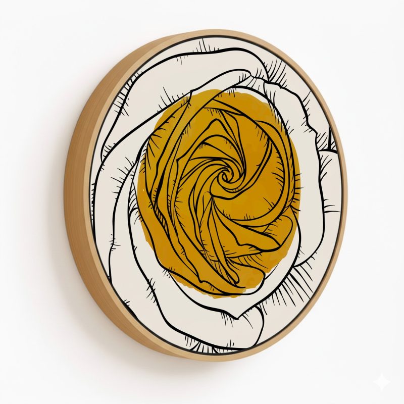 Rose outline flower #253 - Circular Wooden Frame