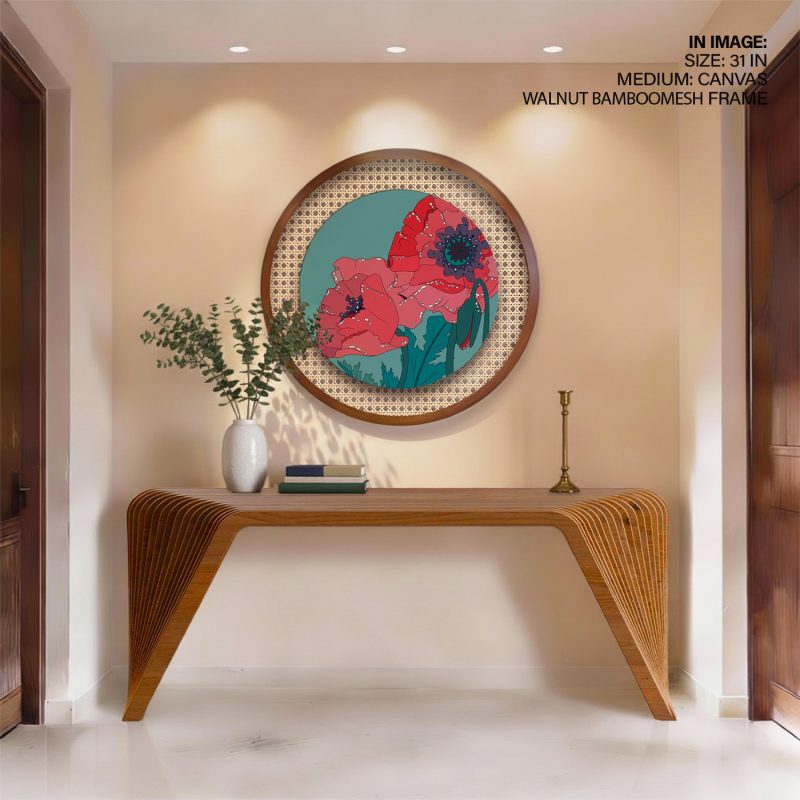 Botanical Red Poppies and Leaves – Wall Decor