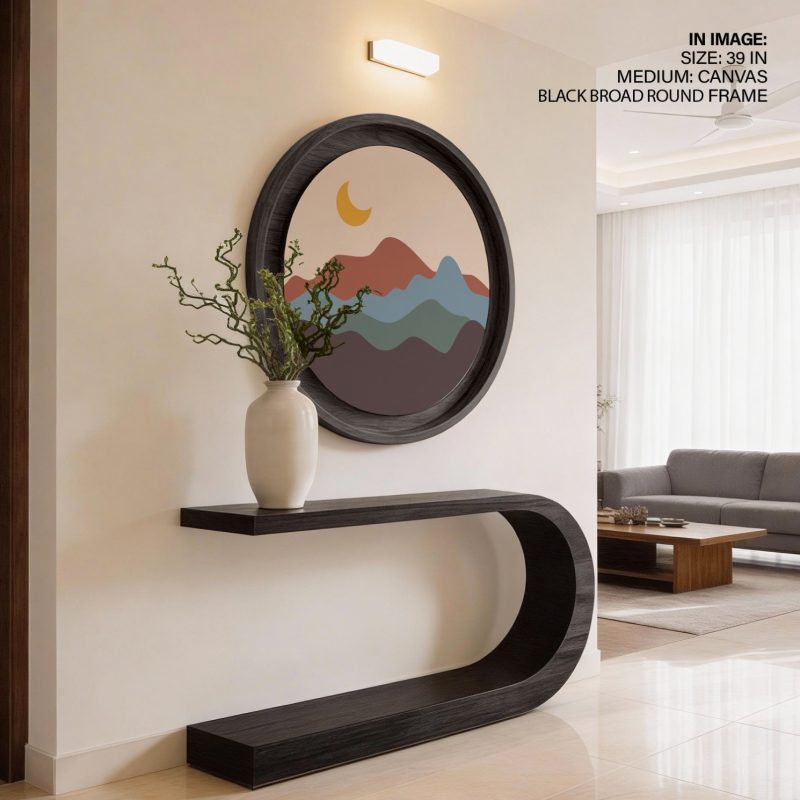 Minimalist Mountains and Crescent Moon – Wall Painting