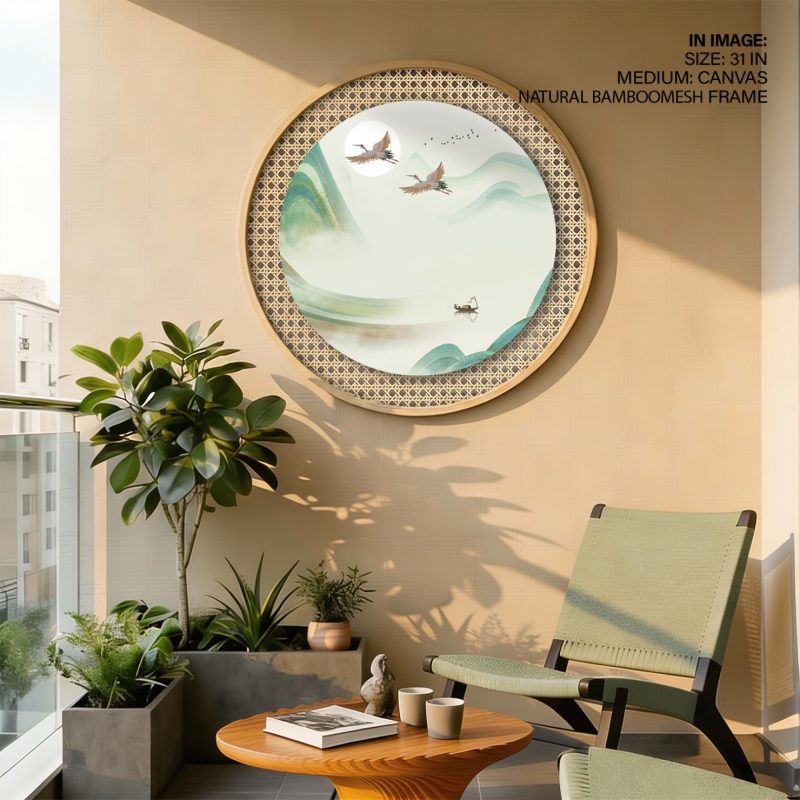 Oriental Cranes Misty Mountains Lake – Wall Decor