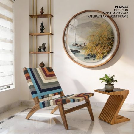 Oriental Boats Mountains Yellow Foliage – Wall Painting