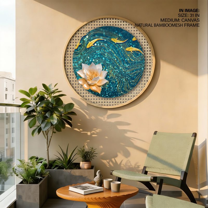 Nature Golden Fish and Lotus Flower – Wall Painting
