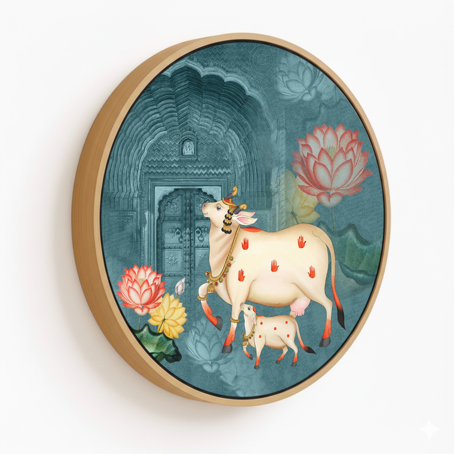 Cow Pichwai Painting Circular Wooden Frame