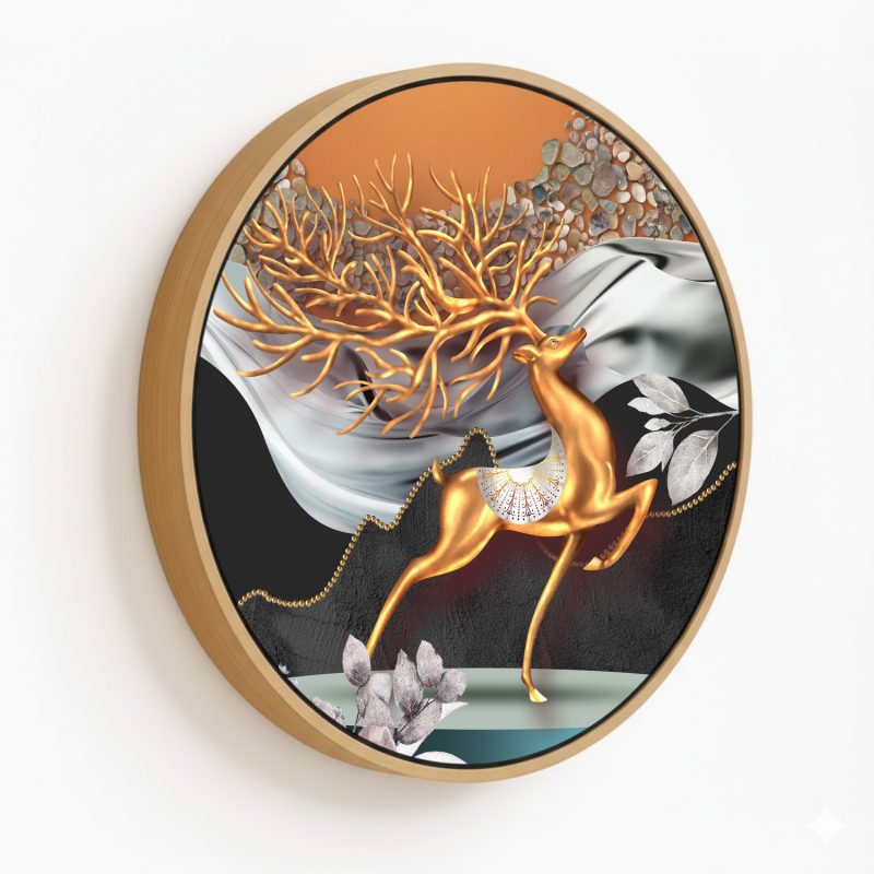 Walking deer - Circular Wooden Frame