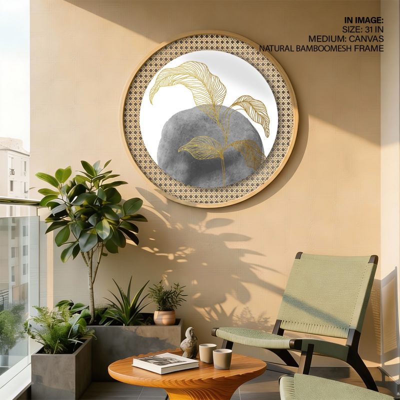 Minimalist Gold Line Leaves Gray Abstract – Wall Painting
