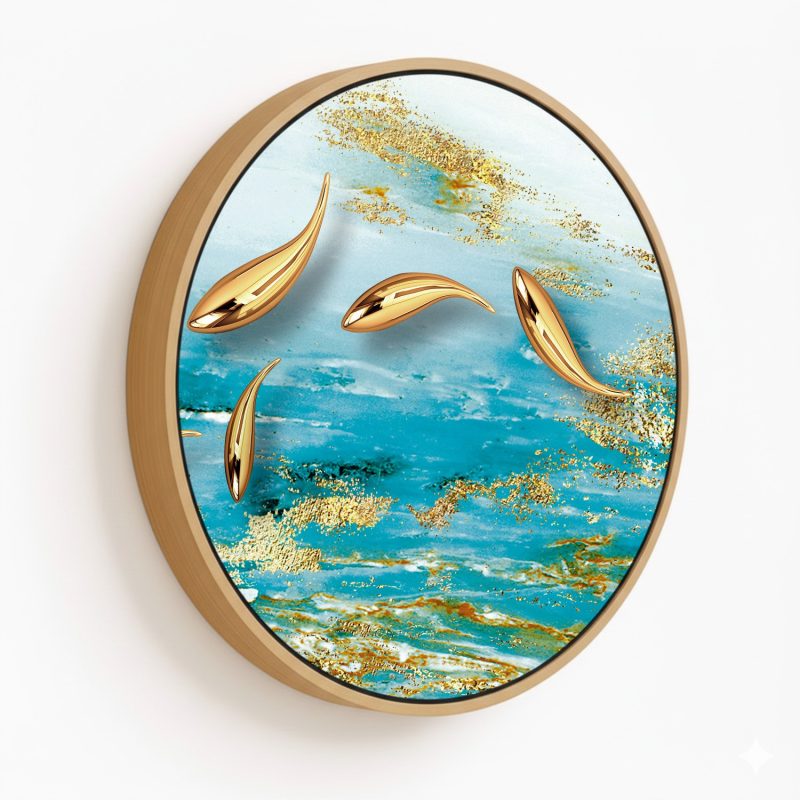 Golden fish abstract #195 - Circular Wooden Frame