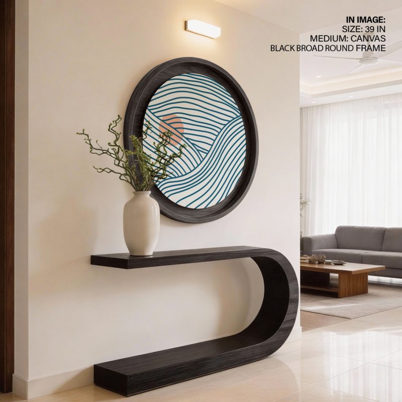 Minimalist Blue Waves Peach Sun – Home Decor