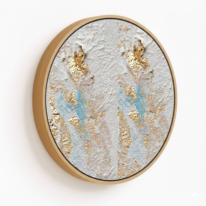 Golden brushstroke abstract #899 - Circular Wooden Frame