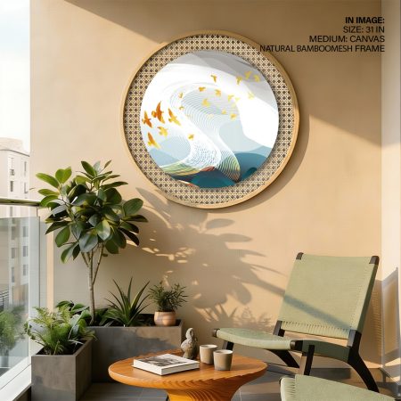 Abstract Golden Birds and Waves – Wall Art