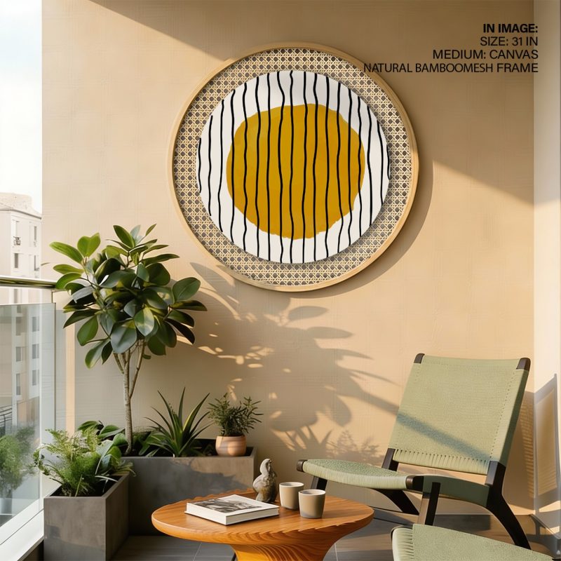 Abstract Yellow Circle Black Lines – Wall Art