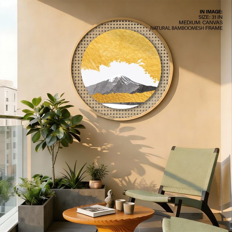 Oriental Stylized Mount Fuji Golden Sky – Wall Decor