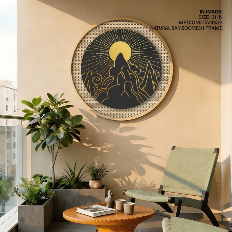 Minimalist Mountains Sun Clouds – Wall Art