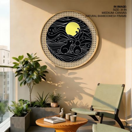 Minimalist Two Rabbits Full Moon – Wall Art