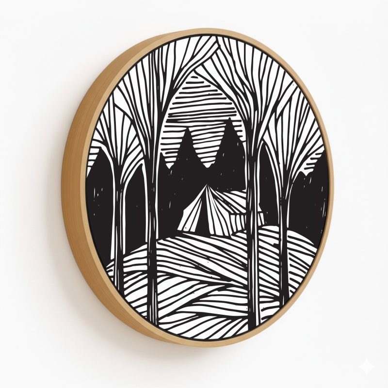 Dark forest trees landscape - Circular Wooden Frame