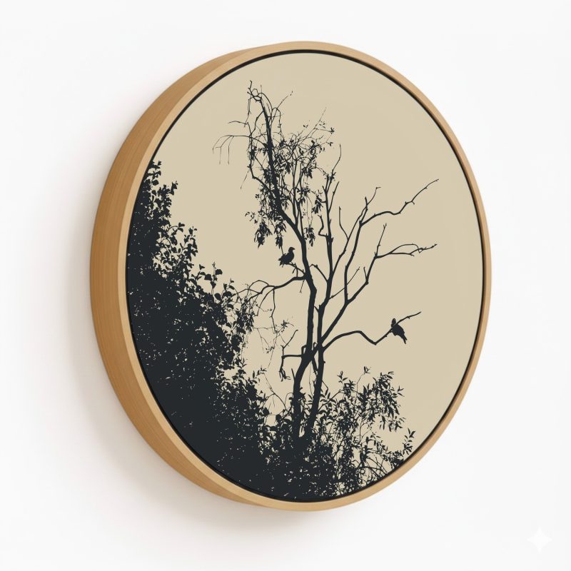 Dark silhouette forest #154 - Circular Wooden Frame