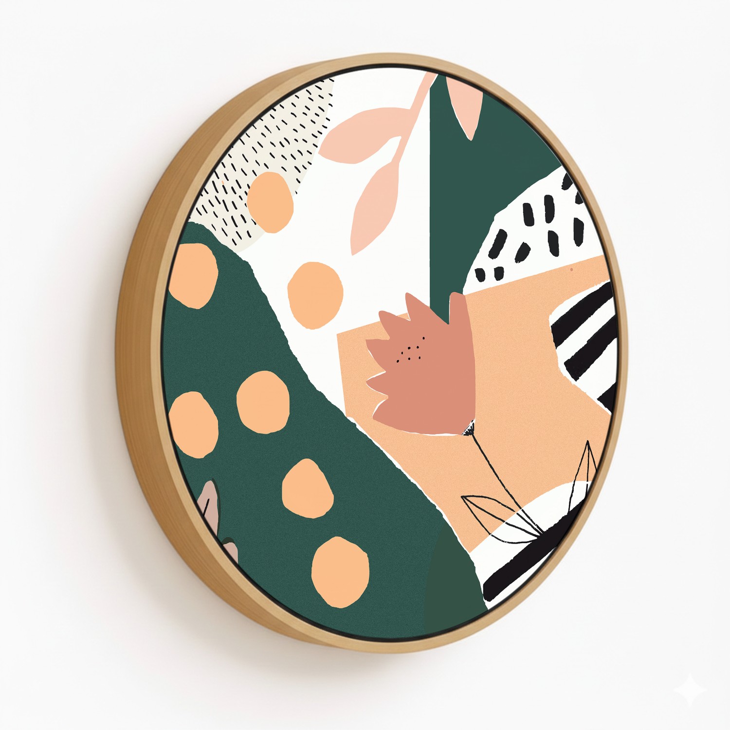 Boho abstract botanical - Circular Wooden Frames - 