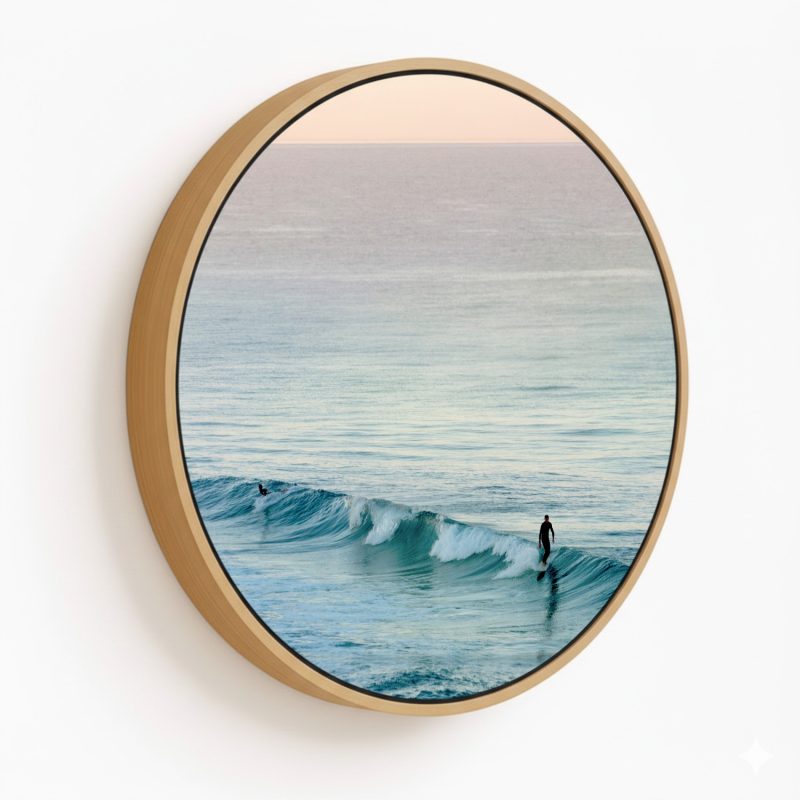 Surf Photography, Ocean Water Surfing, Coastal Decor, Printed Artwork, Colour Photography - Circular Wooden Frames