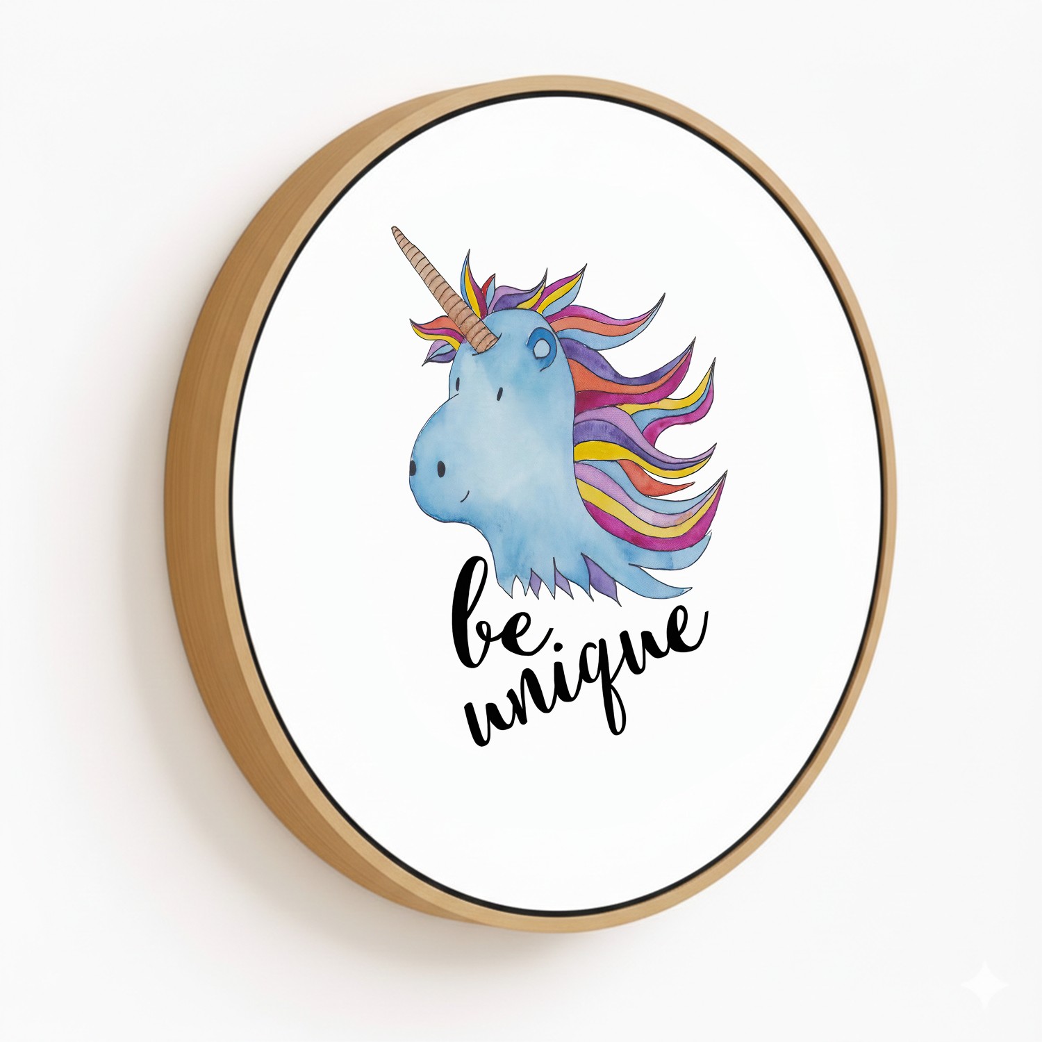 Be Unique Nursery Print Unicorn Print Watercolor Print Nursery Wall Decor Unicorn framed art - Circular Wooden Frames