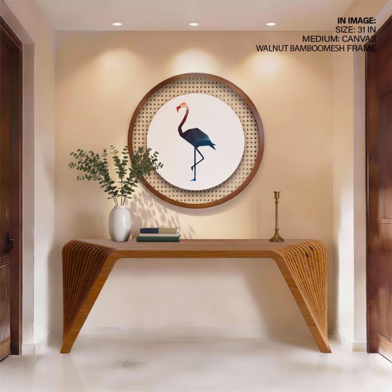 Geometric Flamingo Round Frame – Wall Art