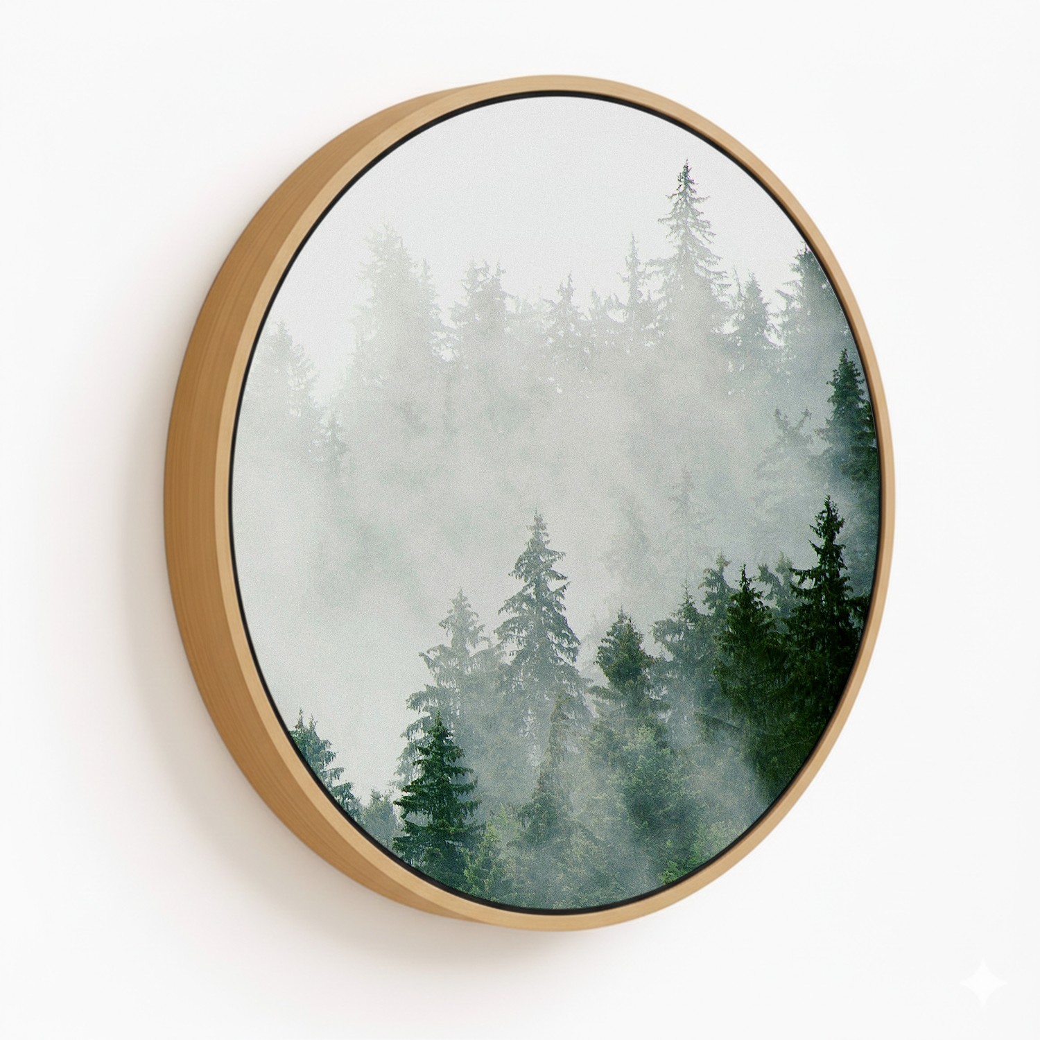 Large Foggy Forest Framed Nature Art, Modern Art - Choose Size and Frame Color - Circular Wooden Frames