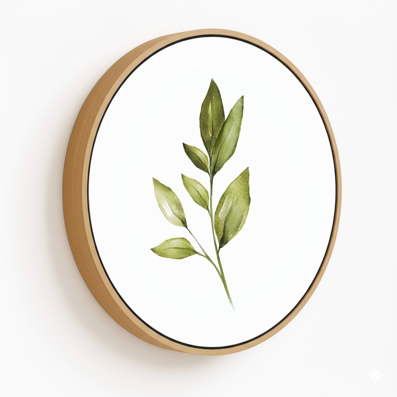 Watercolor botanical Leaf , Nature Art - Choose Size and Frame Color - Circular Wooden Frames