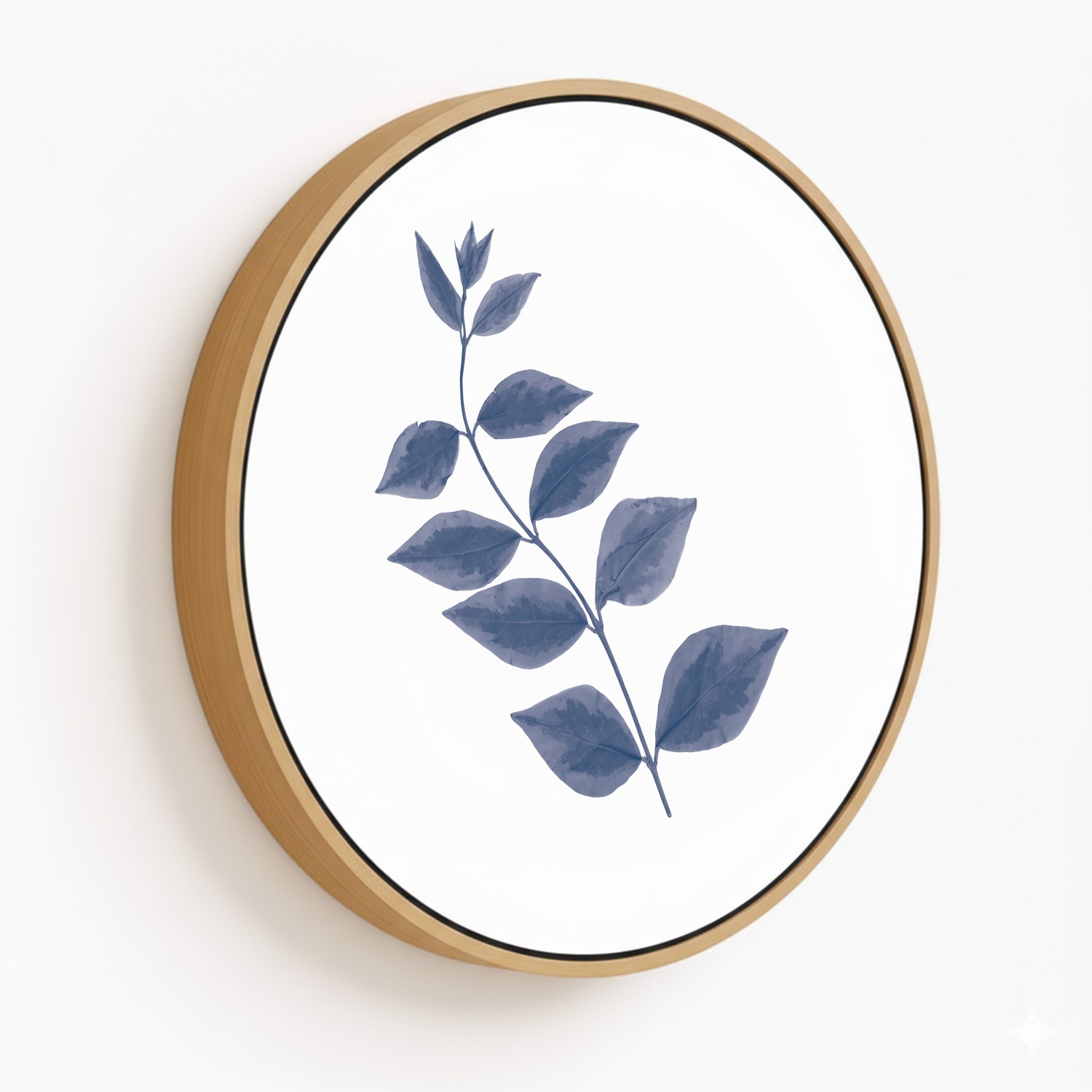Dark Blue Botanical Leaves #3 - Circular Wooden Frames