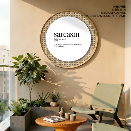 Sarcasm - Funny Dictionary Definition - Witty series - Wall Decor, Framed Art for cafe, restaurant, bar - Choose size & custom frame color - Circular Wooden Frames