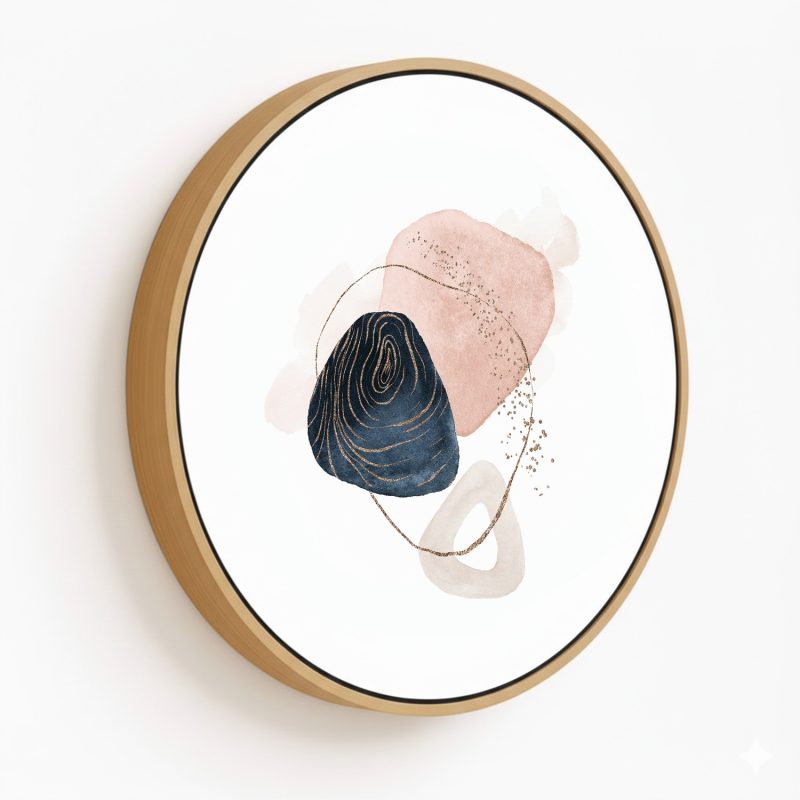 Blue pink minimalistic watercolor abstract elements #101 - Circular Wooden Frames