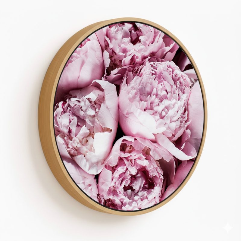 framed art Peony, Bedroom Wall Decor, Peony Art Print, Pink Floral, Poster, Flower Photography, Pennie Roses Print - Circular Wooden Frames