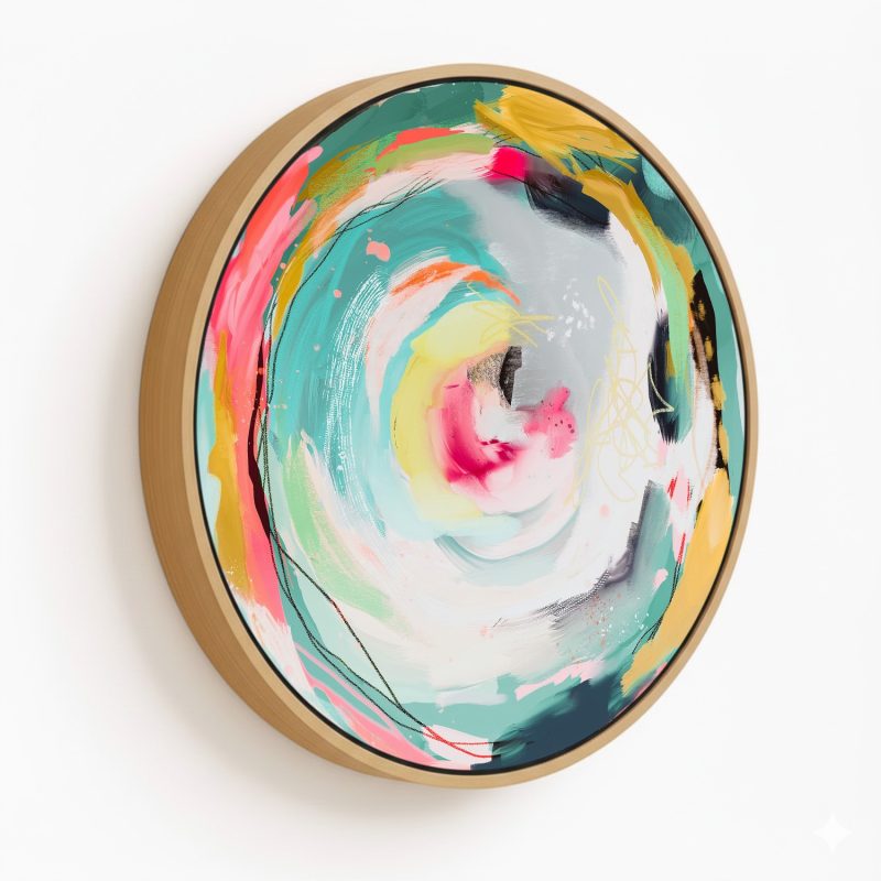 Abstract art, Wall art, Colorful art, Abstract print, Modern painting, Abstract painting, Brushstroke art, Wall decor, Pastel - Circular Wooden Frames