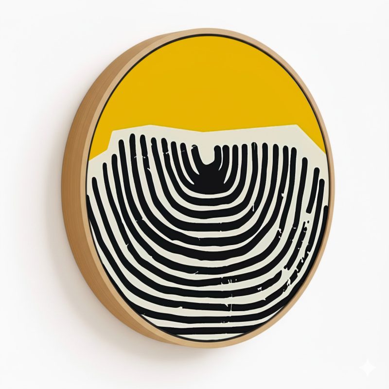 Yellow groovy abstract - Circular Wooden Frames