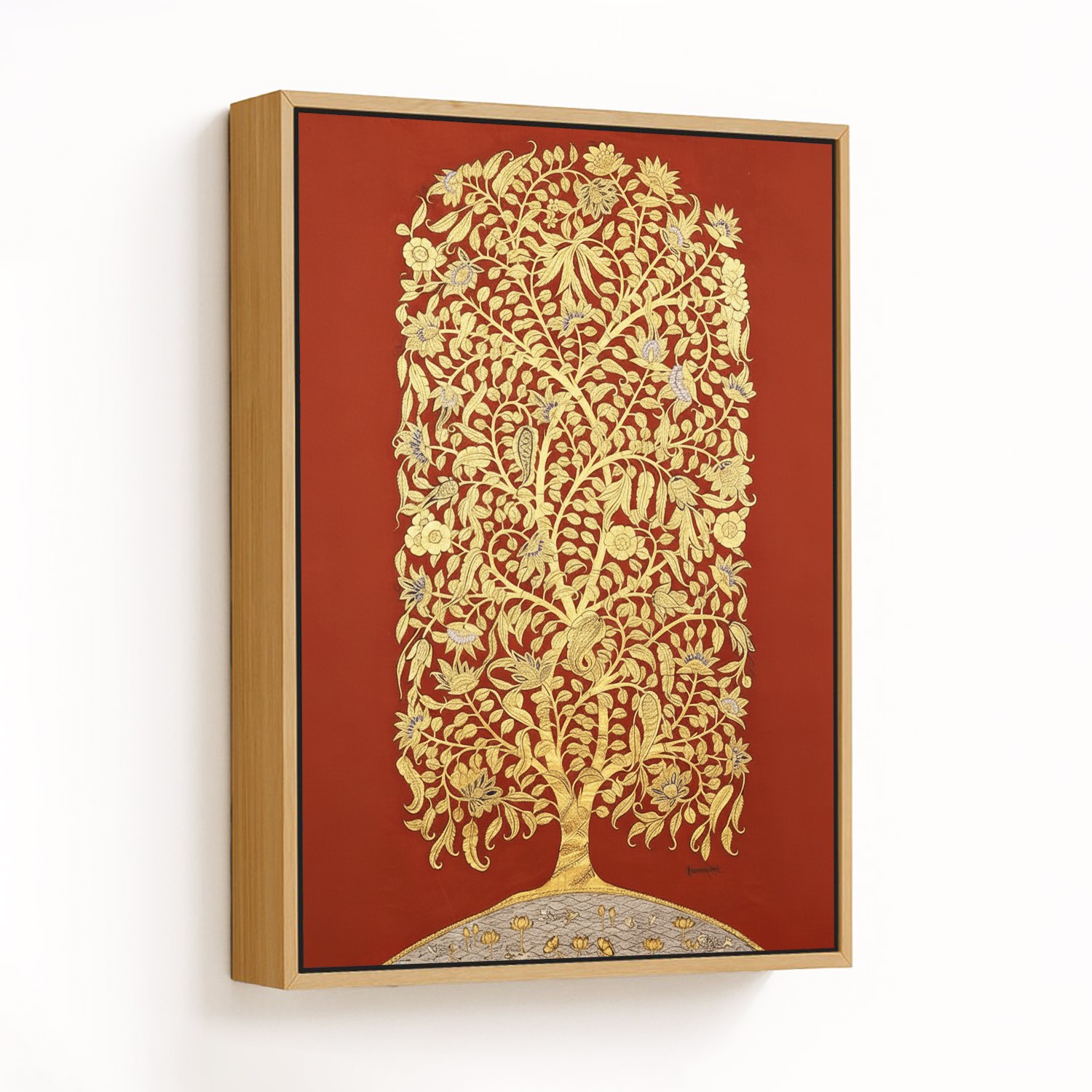 Golden Blossoms on Crimson Canvas - CHOOSE SIZE: C