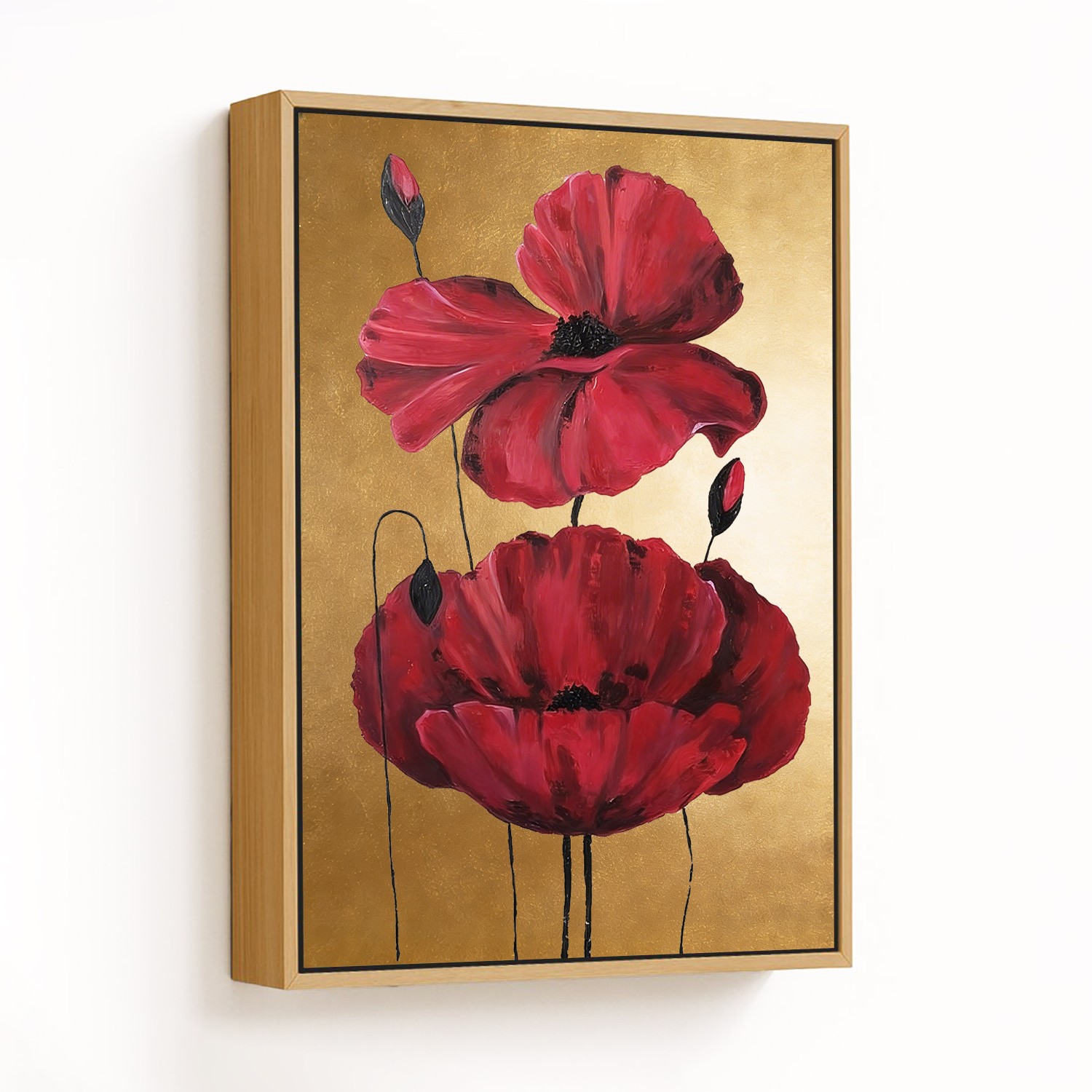 Radiant Poppies on Gold Canvas - CHOOSE SIZE: Choo